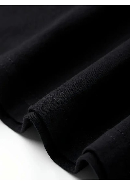 Baskılı Oversize Bisiklet Yaka T-Shirt - Siyah modelleri