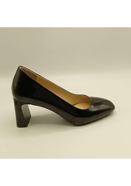 Kaila Siyah Deri Kalın Topuklu Kadın Ayakkabı