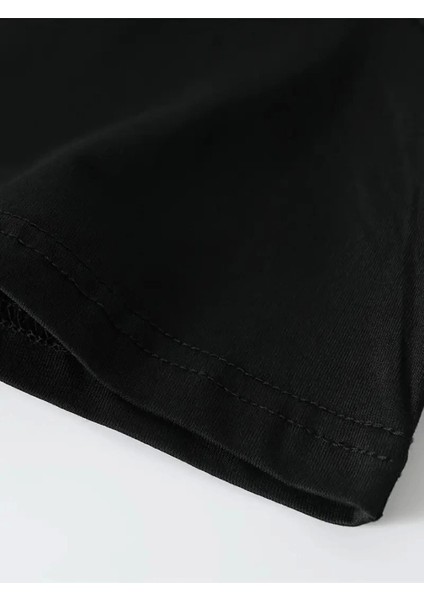 Baskılı Oversize Bisiklet Yaka T-Shirt - Siyah modelleri