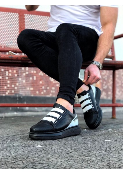 J029 Bağcıksız 3 Bant Lastikli Legend Ortopedik Taban Erkek Sneaker Günlük Ayakkabı St Siyah/beyaz