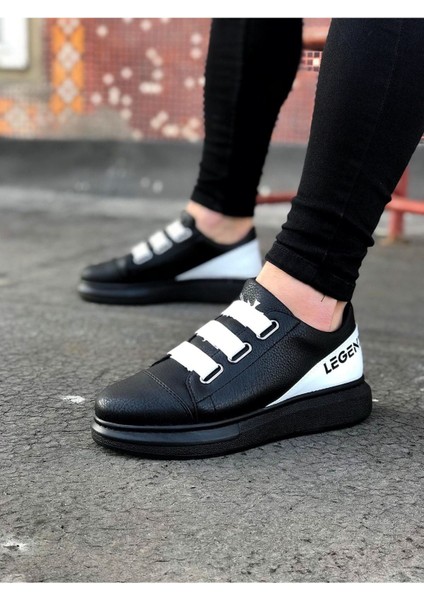 J029 Bağcıksız 3 Bant Lastikli Legend Ortopedik Taban Erkek Sneaker Günlük Ayakkabı St Siyah/beyaz fiyatları