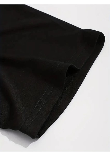 Baskılı Oversize Bisiklet Yaka T-Shirt - Siyah modelleri