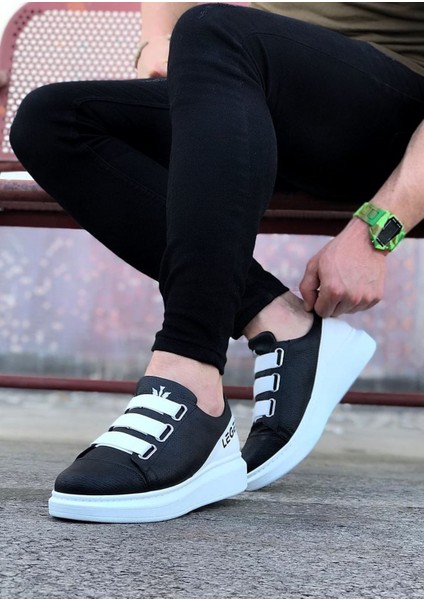J029 Bağcıksız 3 Bant Lastikli Legend Ortopedik Taban Erkek Sneaker Günlük Ayakkabı Bt Siyah/beyaz