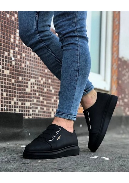 J026 Bağcıksız 3 Bant Lastikli Ortopedik Taban Erkek Sneaker Günlük Ayakkabı St Siyah modelleri