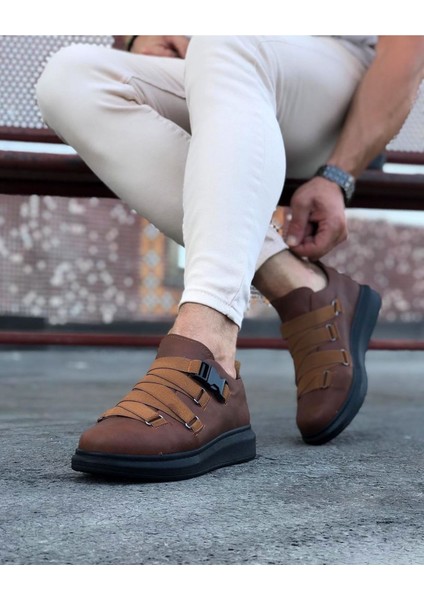 J033 Bağcıksız 4 Bant Lastikli Tokalı Ortopedik Taban Erkek Sneaker Günlük Ayakkabı St Taba fiyatları