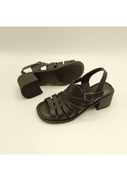 Exclusive Stabil Siyah Topuklu Kadın Sandalet | Deri Klasik Şıklık ve Konfor indirimleri