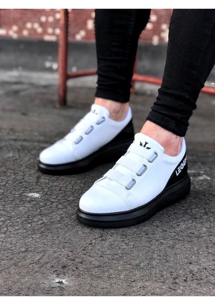 J029 Bağcıksız 3 Bant Lastikli Legend Ortopedik Taban Erkek Sneaker Günlük Ayakkabı St Beyaz/siyah modelleri
