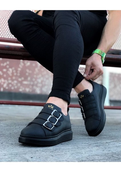 J050 Bağcıksız 3 Bant Tokalı Ortopedik Taban Erkek Sneaker Günlük Ayakkabı St Siyah fiyatları