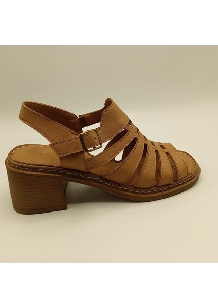 Exclusive Stabil Taba Topuklu Kadın Sandalet | Konforlu Klasik Tarz