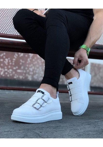 J050 Bağcıksız 3 Bant Tokalı Ortopedik Taban Erkek Sneaker Günlük Ayakkabı Bt Beyaz fiyatları