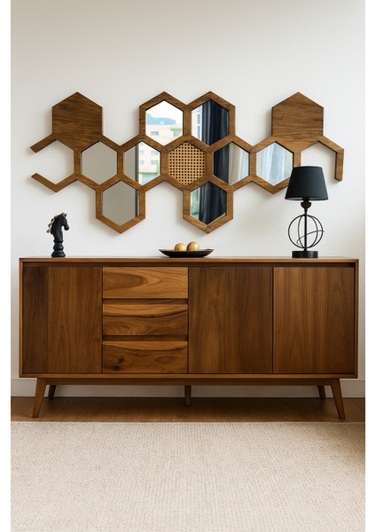 Tlos Honey Dekoratif Duvar Aynası -Hazeran Ayna -Ahşap Ayna