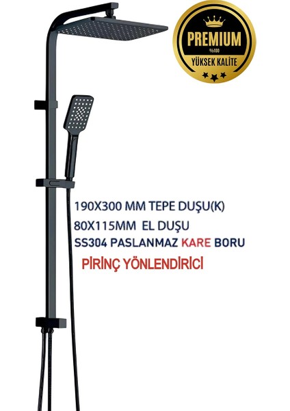 Tepe Yağmurlama Duş Seti Kireç Kırıcılı Toro Pirinç Yönlendirici Mat Siyah