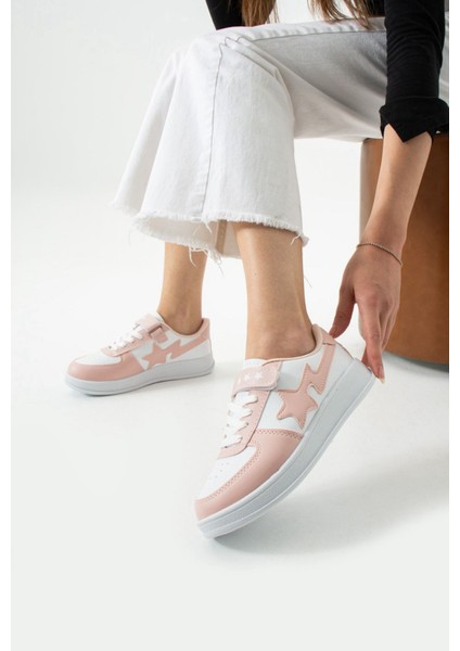 Unisex Rahat Konfor Tabanlı Yıldız Detaylı Cırtlı Bağcıklı Sneakers Genç Kadın Spor Ayakkabı