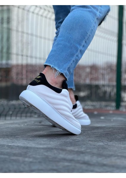 J094 Bağcıklı Ortopedik Taban Erkek Sneaker Günlük Ayakkabı Bt Beyaz/siyah indirimleri