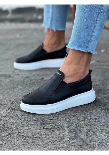 J049 Bağcıksız Lastikli Ortopedik Taban Erkek Sneaker Günlük Ayakkabı Bt Siyah