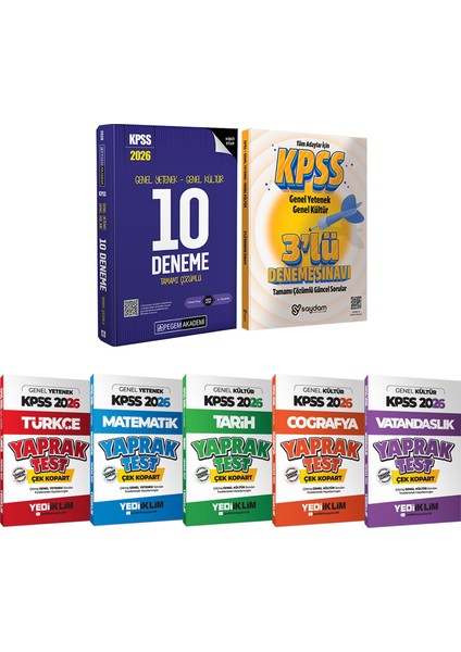 2026 Kpss Lisans Karma Set(Tamamı Çözümlü 10 Deneme-Tüm Dersler Çek Kopart Yaprak Test)-3 Deneme