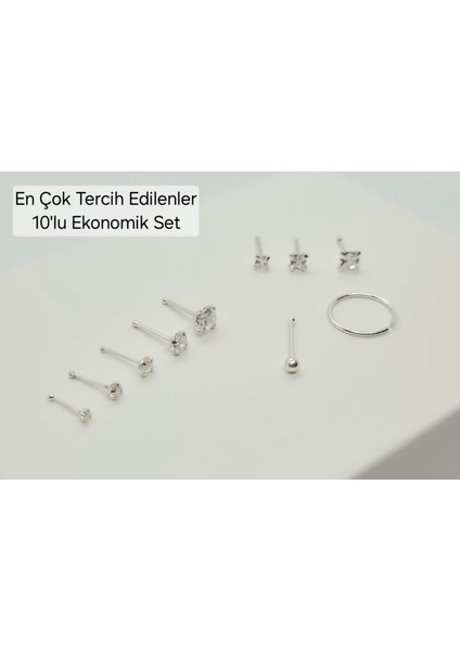 Set 925 Ayar Gümüş ( 10'lu Ekonomik ) Zirkon Taşlı Hızma Seti