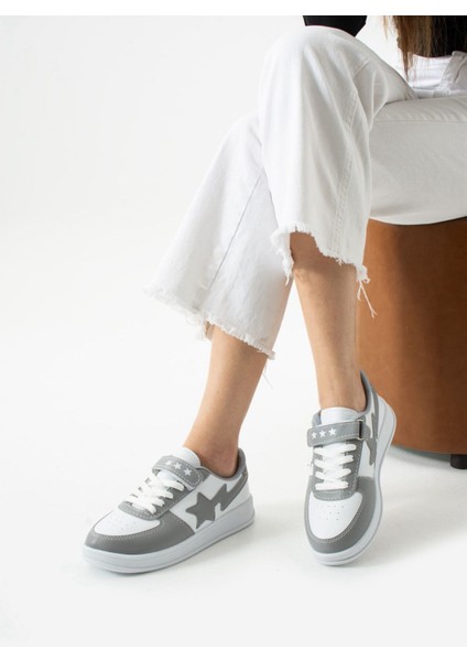 Unisex Rahat Konfor Tabanlı Yıldız Detaylı Cırtlı Bağcıklı Sneakers Genç Kadın Spor Ayakkabı