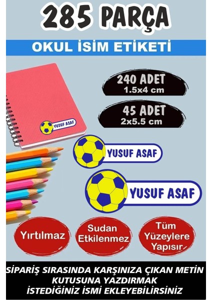 Okul Etiketi Kalem Defter Etiketi Sarı-Lacivert Aşk Özel Isimli Etiket 285 Parça