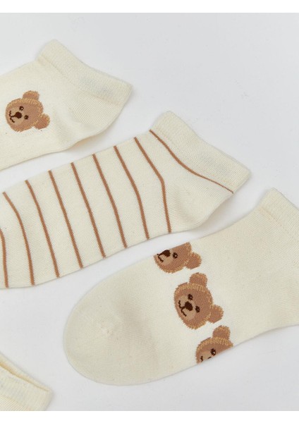 Ayı Teddy Baskılı Kadın Patik Çorap 5'li (S5)