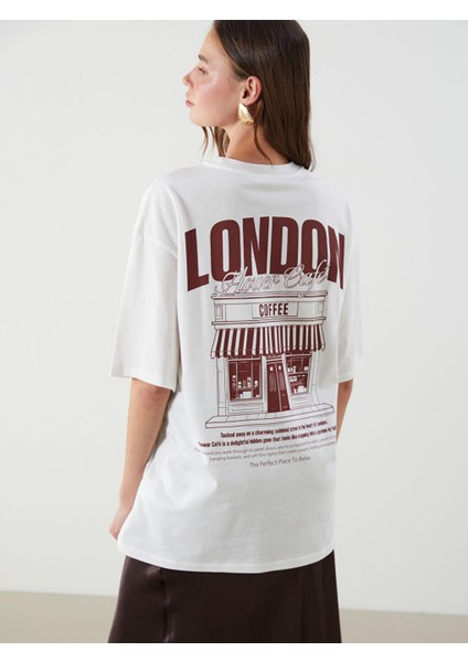 Bisiklet Yaka London Baskılı Oversize Kadın Tişört (S5)