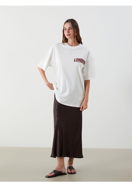 Bisiklet Yaka London Baskılı Oversize Kadın Tişört (S5) fiyatları