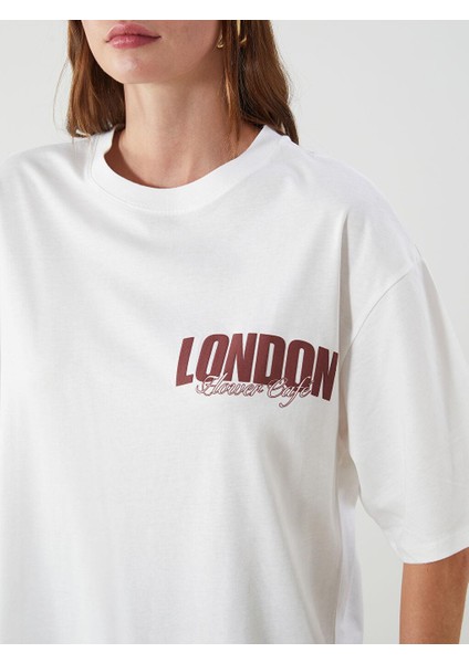 Bisiklet Yaka London Baskılı Oversize Kadın Tişört (S5) modelleri