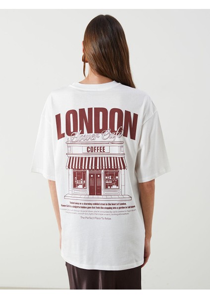 Bisiklet Yaka London Baskılı Oversize Kadın Tişört (S5) fırsatları