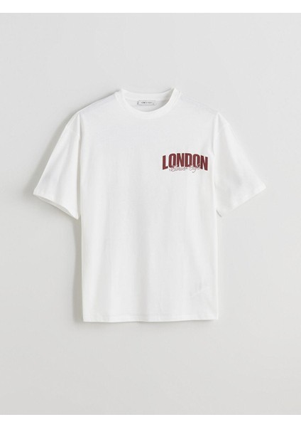 Bisiklet Yaka London Baskılı Oversize Kadın Tişört (S5) indirimleri