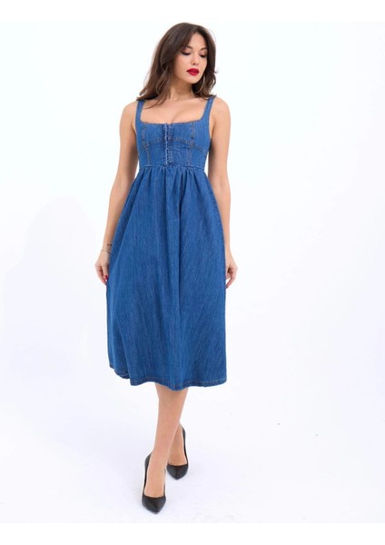 7143 Kot Elbise-Mavi