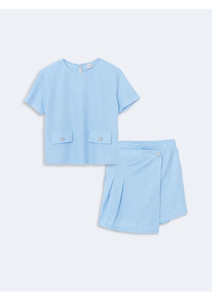 Bisiklet Yaka Kız Çocuk Tüvit Bluz ve Şort Etek (S5)