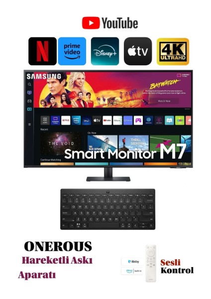 109 Ekran 43" Inç 4K UHD HDR10 3840 x 2160 Wi-Fi ,hdmı Type-C Monitör Tv + Onerous Askı Aparatı