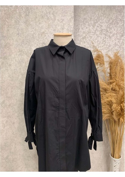 25Y170187 Gömlek Tunik Gizli Düğmeli Kol Uçları Bağlama - Aynaz - 25Y170187 - Siyah - Standart fiyatları