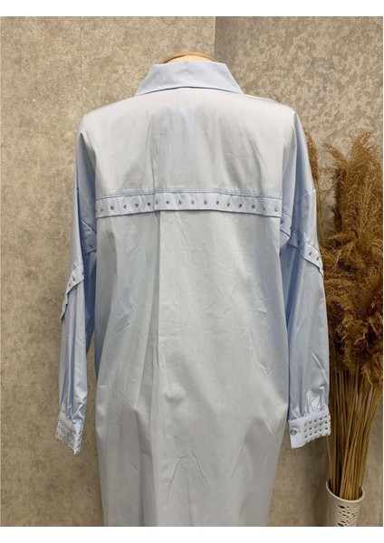 25Y170188 Gömlek Tunik Gizli Düğmeli Kolları Zımba Detay - Aynaz - 25Y170188 - Mavi - Standart modelleri
