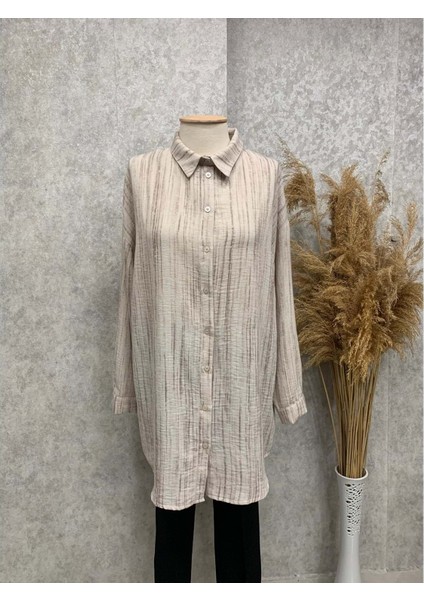 25Y170199 Gömlek Tunik Muslin Kumaş - Aynaz - 25Y170199 - Taş - Standart
