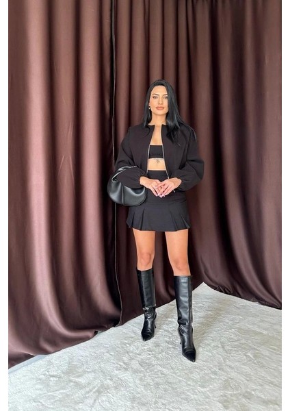 Siyah Kısa Önü Fermuarlı Bomber Ceket fiyatları