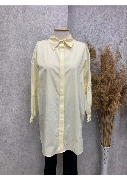 25Y170188 Gömlek Tunik Gizli Düğmeli Kolları Zımba Detay - Aynaz - 25Y170188 - Sarı - Standart