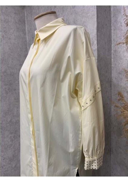 25Y170188 Gömlek Tunik Gizli Düğmeli Kolları Zımba Detay - Aynaz - 25Y170188 - Sarı - Standart fırsatları