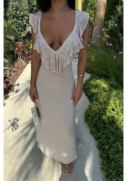 Emaline Sırt Dekolteli Şifon Elbise 2465-08 modelleri