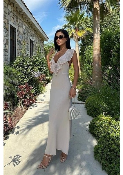 Emaline Sırt Dekolteli Şifon Elbise 2465-08 fırsatları
