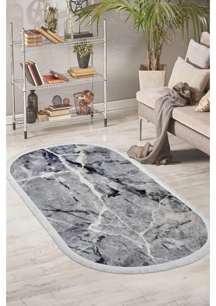 Halı Gri Cool Granit Yıkanabilir Saçaklı Oval Kesme Ince Yolluk Kilim Salon Halısı Modeli