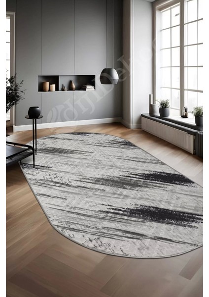Halı Siyah Cool Karo Yıkanabilir Oval Kesme Ince Yolluk Kilim Salon Halısı Modelleri