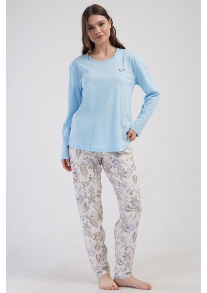 Pamuklu Kadın Büyük Beden Uzun Kol Pijama Takım , 410016