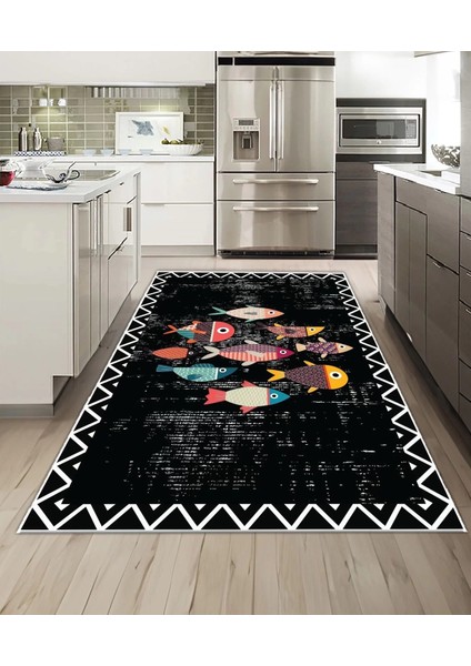 Işıltı Koleksiyonu MODEL256 Süngerli Dijital Baskılı Saçaksız Mutfak Halısı Yolluk