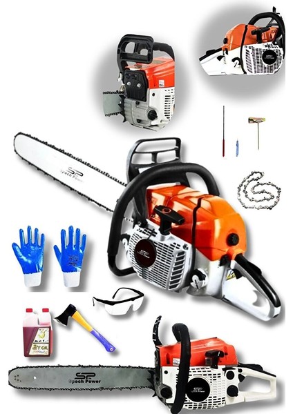Çift Egzozlu 2.1 Hp 52 cc Benzinli Zincirli Odun Ağaç Kesme Bıçkı Hızar Motoru
