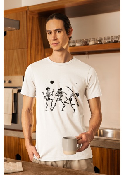 Zuno Erkek Slimfit Skeleton Dance Baskılı T-Shirt