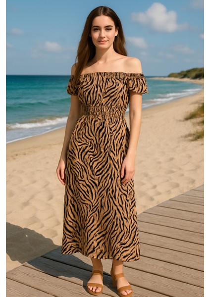 Leopar Desenli Gipeli Elbise (Açık Omuz Kullanılabilir) fiyatları