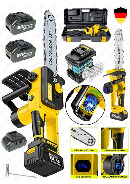 21 Vf 3000 Mah Dijital Şarj Göstergeli Karbon Motor Şarjlı Akülü Dal Kesme Budama Testere Makinesi fiyatları