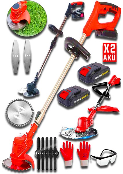 Alman 798 Vf 25 Ah Karbon Motor 2x Akülü Akülü Şarjlı Kenar Ot Çalı Çim Biçme Tırpan Makinesi