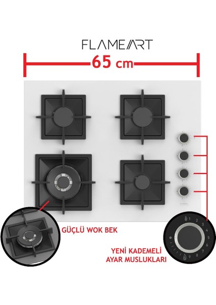 Fryart-Silentart Serisi Beyaz Set (SC406-WFA + QEP63CB +D078-SA ) - Döküm Izgara / 65 cm Ocak modelleri